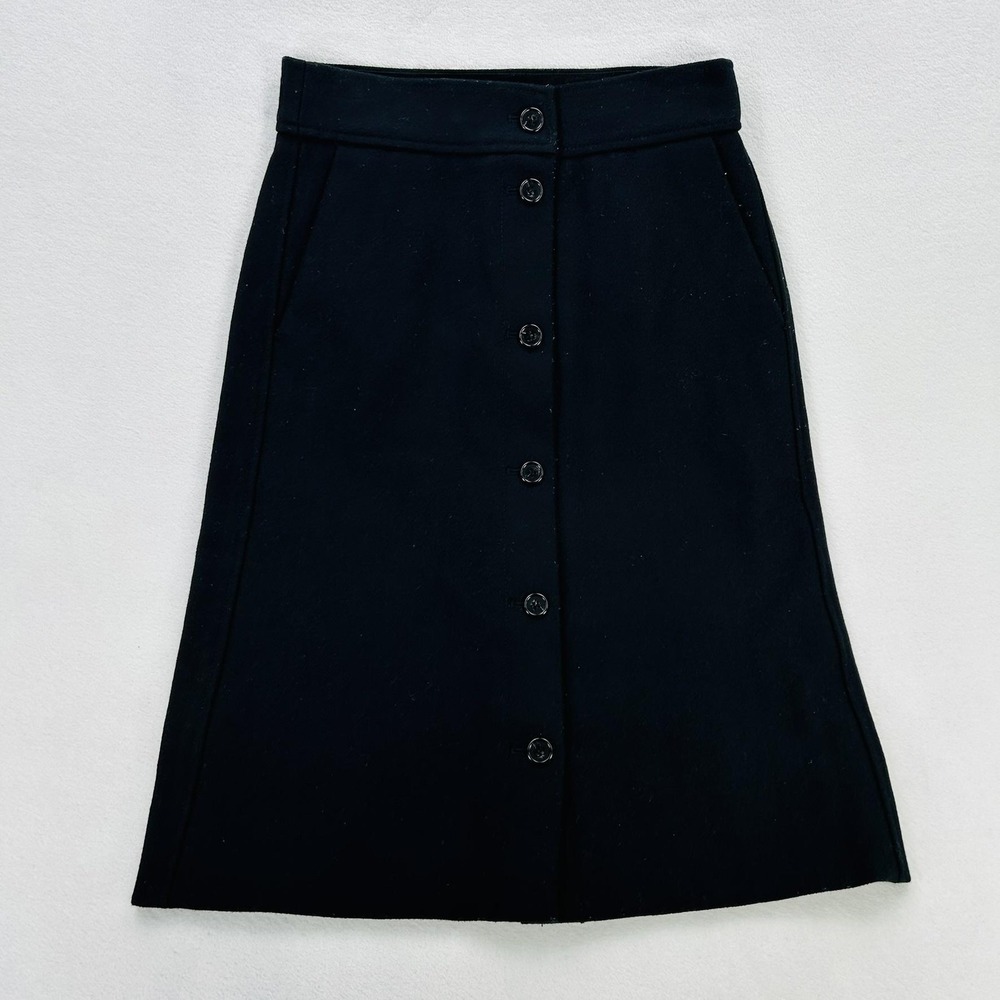 J.Crew Skirt Womens 0 Black Wool Button Front A-Line Knee Length Lined Workwear
